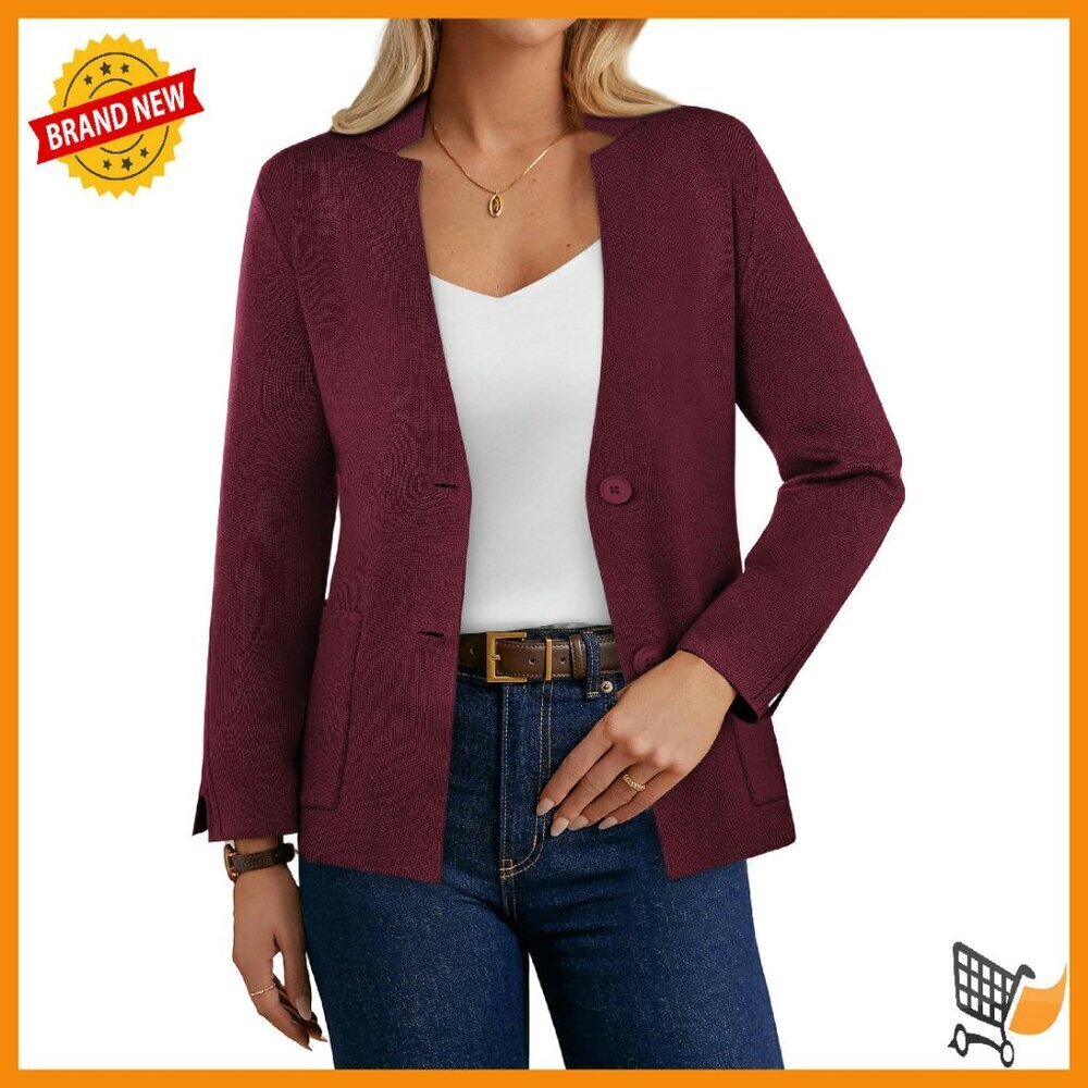 Soft Knit Blazer Cardigan with Pockets Business Casual Work Wear